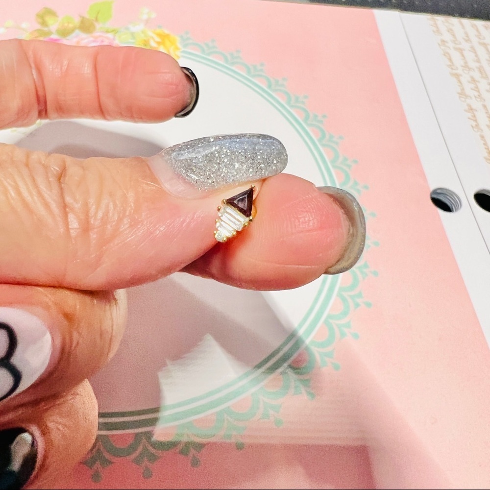 Stormy Reflection Gray Triangle Crystal Clear Baguettes Gold Pierced Earring 1pc - Picture 3 of 9
